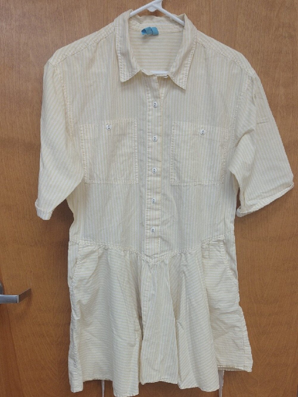 Free People Cream and White Striped Button-Front Shirt Dress With Drop Waist - Picture 6 of 12